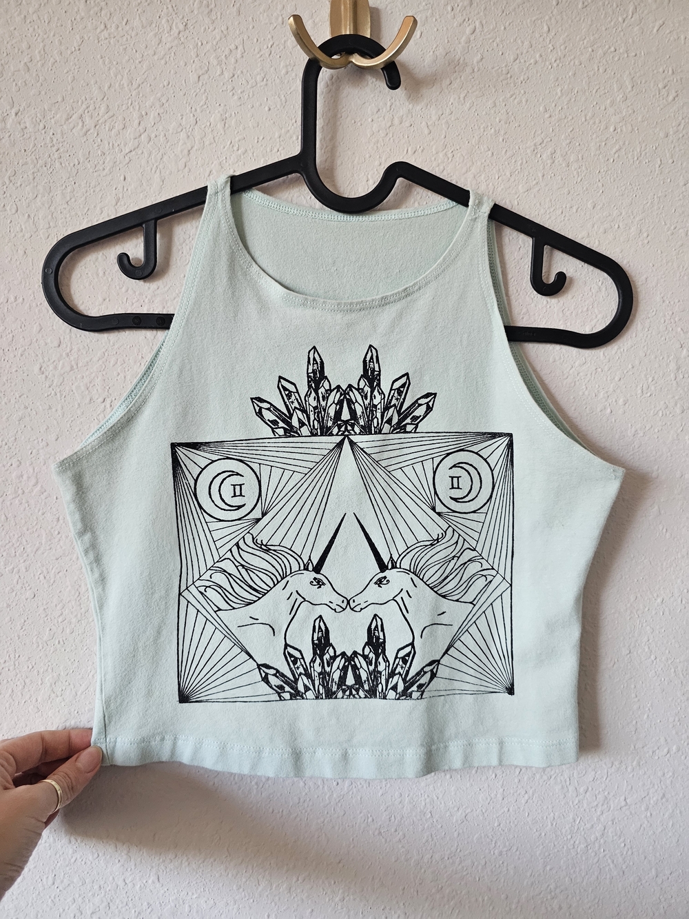 Light Mint Unicorn Crystal Geometric Crop Top
